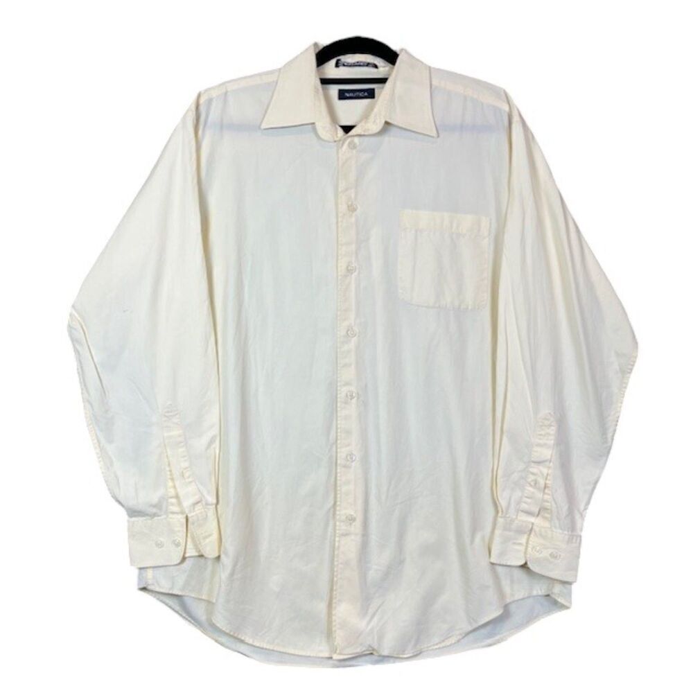 Nautica Long Sleeve Button Down Dress Shirt Light Yellow 16 1/2 34-35